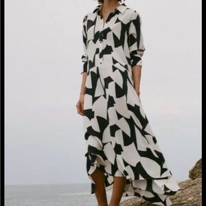 Zara New Black and White Geometric Print Dress